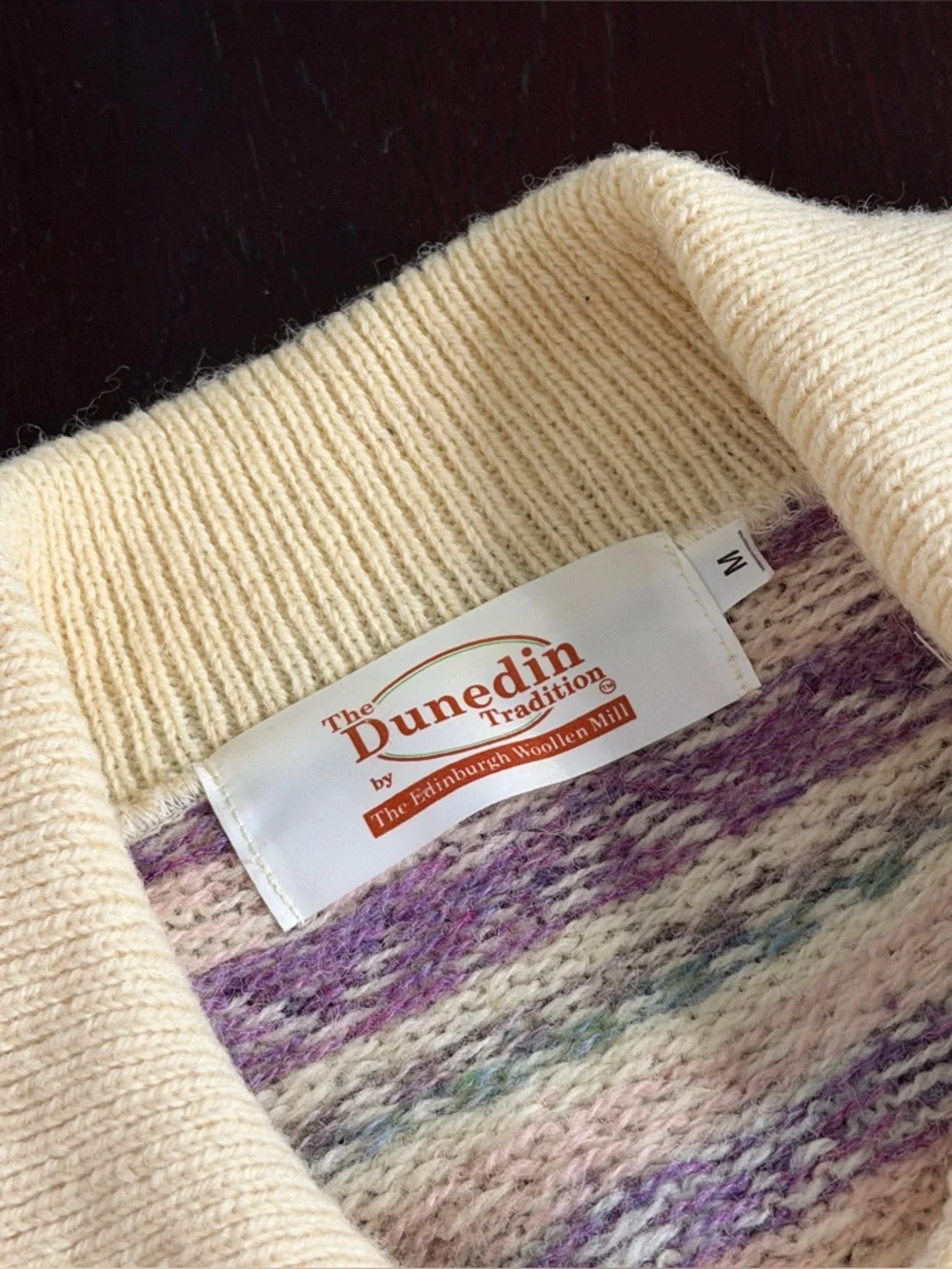 The Edinburgh Woollen Mill MEDIUM Cream Pastel Fair Isle Wool Cardigan Sweater - Picture 9 of 10